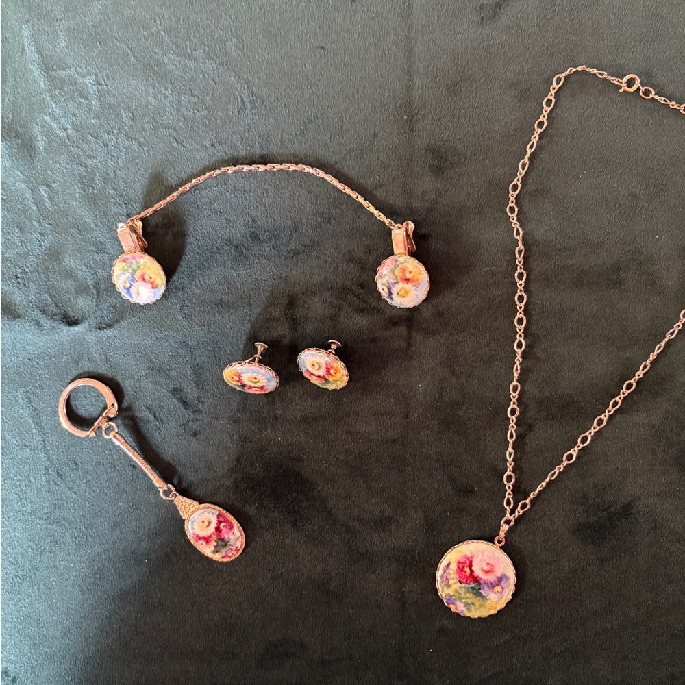 Hand painted  Vintage Pendant Jewelry Set